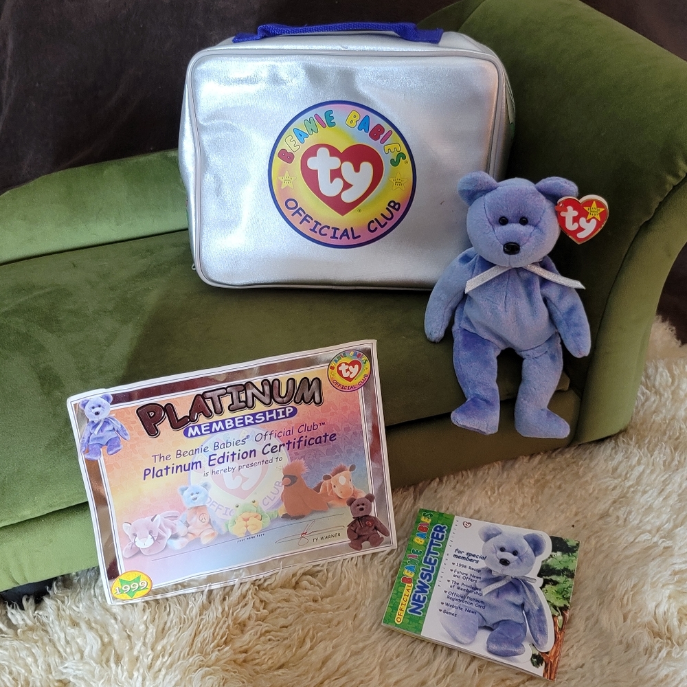 Ty Beanie Babies Platinum Edition Club Kit 9" Clubby II, Purple Bear With Tag - Picture 3 of 12
